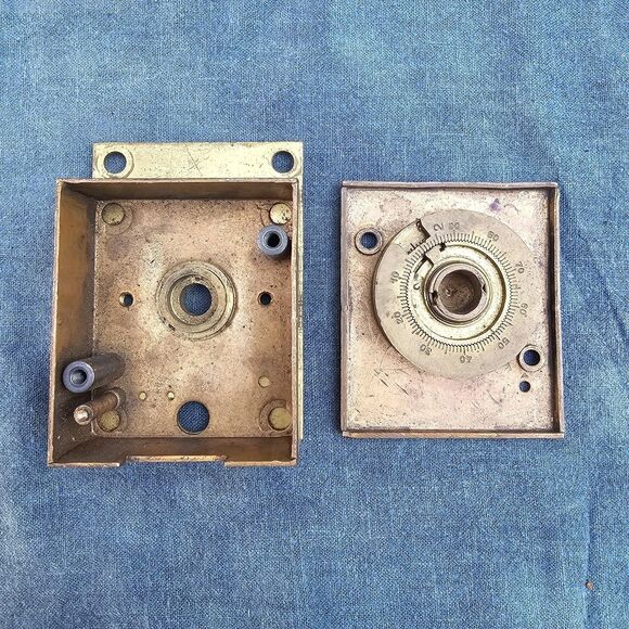 Vintage Mosler Brass Combination Dial & Lock Body/Housings (Lot of 4+1) - Picture 11 of 15